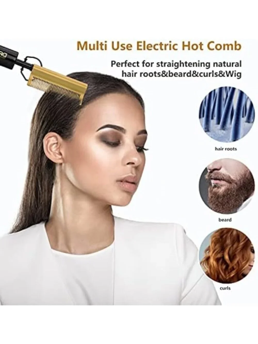 Curved Ceramic Hair Straightener & Heat Press Comb, 450°F Dual Voltage